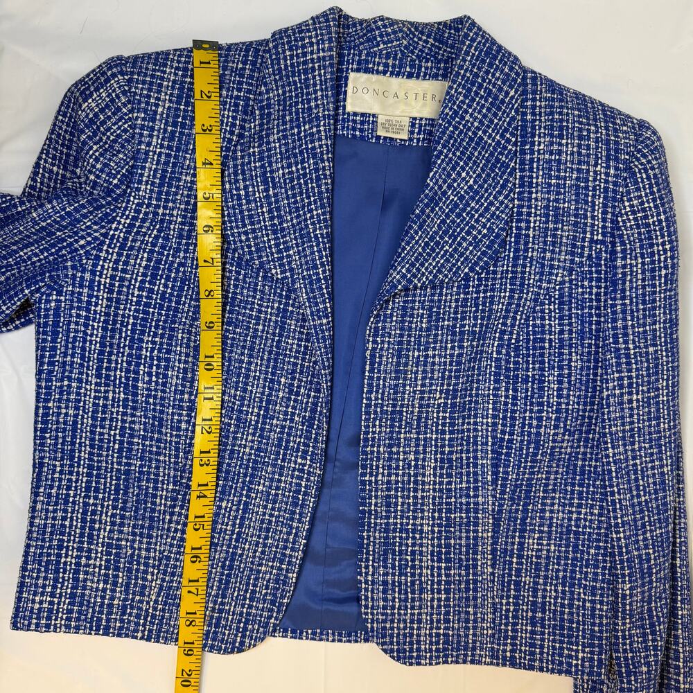 Doncaster Silk Tweed Cropped Blazer Blue White Sz 6 - Picture 5 of 6